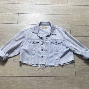 We The Free Cropped Light Blue Denim Jacket